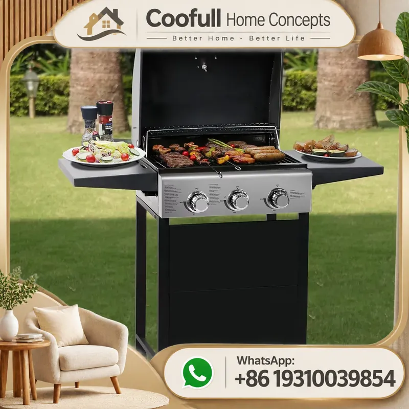Outdoor Camping Cooking Table - Propane Gas Grill With Side Burner