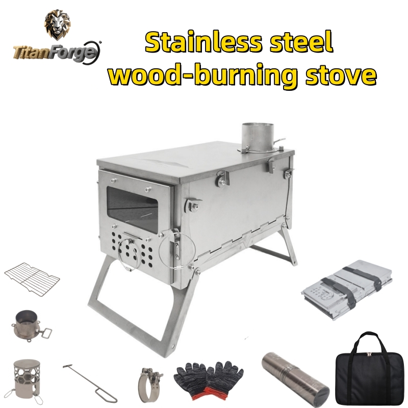 Outdoor Camping Wood Stove - Folding Wood Stove, Stainless Steel Portable