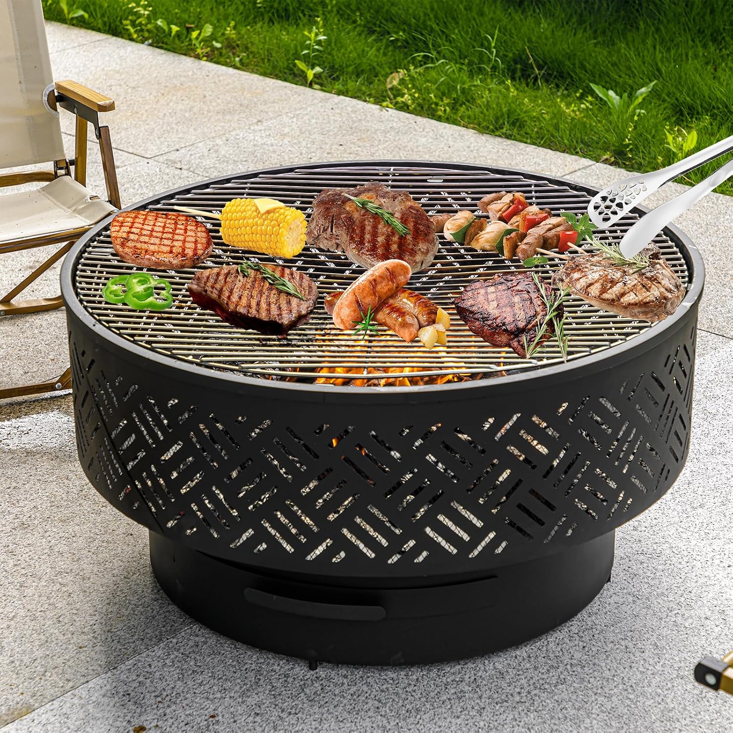 32 Inch Round Metal Wood Burni - огляд і ціна Outdoor Camping Cooking Table